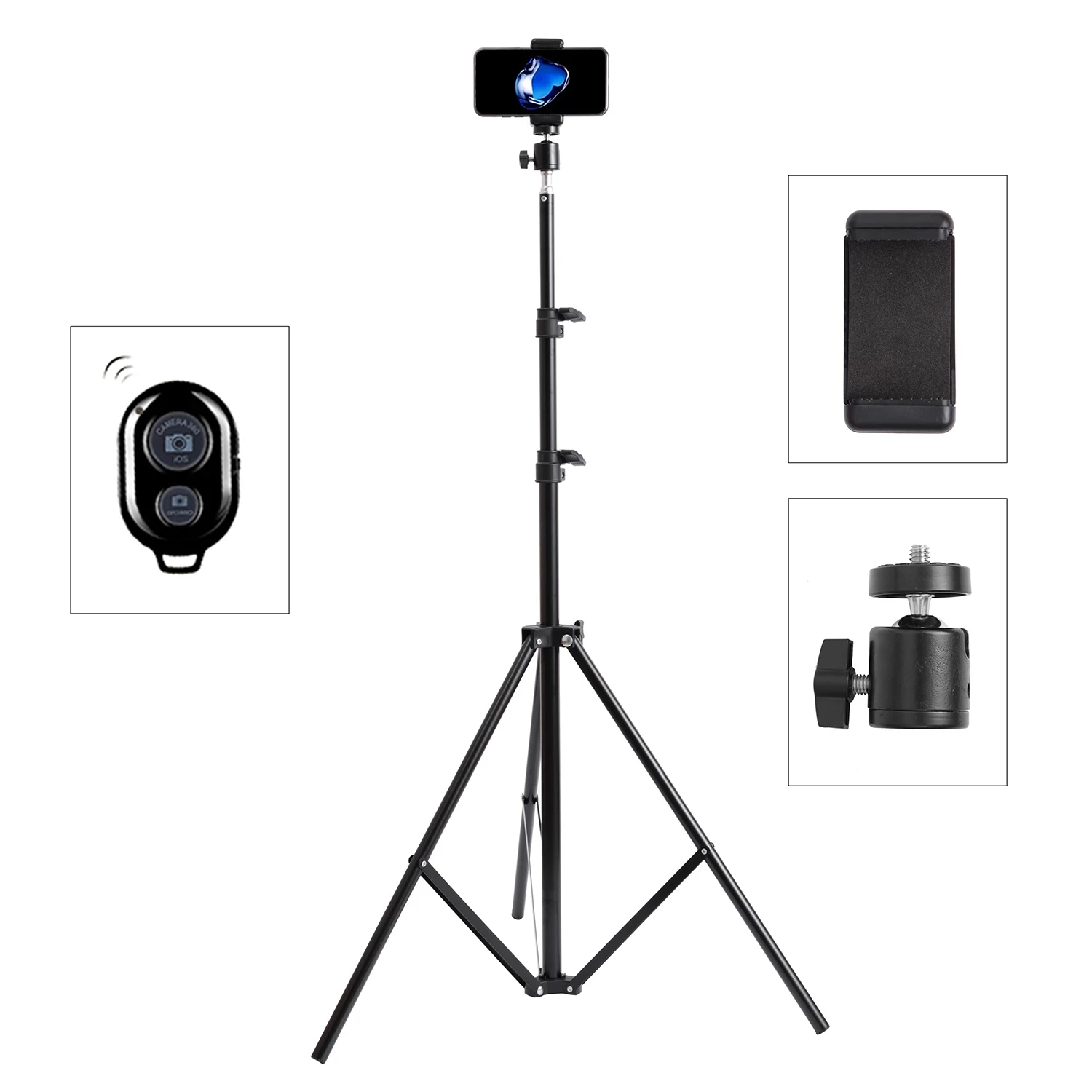 High Quality Portable Selfie Photo Tripod Stand for Mobile Phone Digital Camera Ring Lamp with Bluetooth Remote Phone Tripod