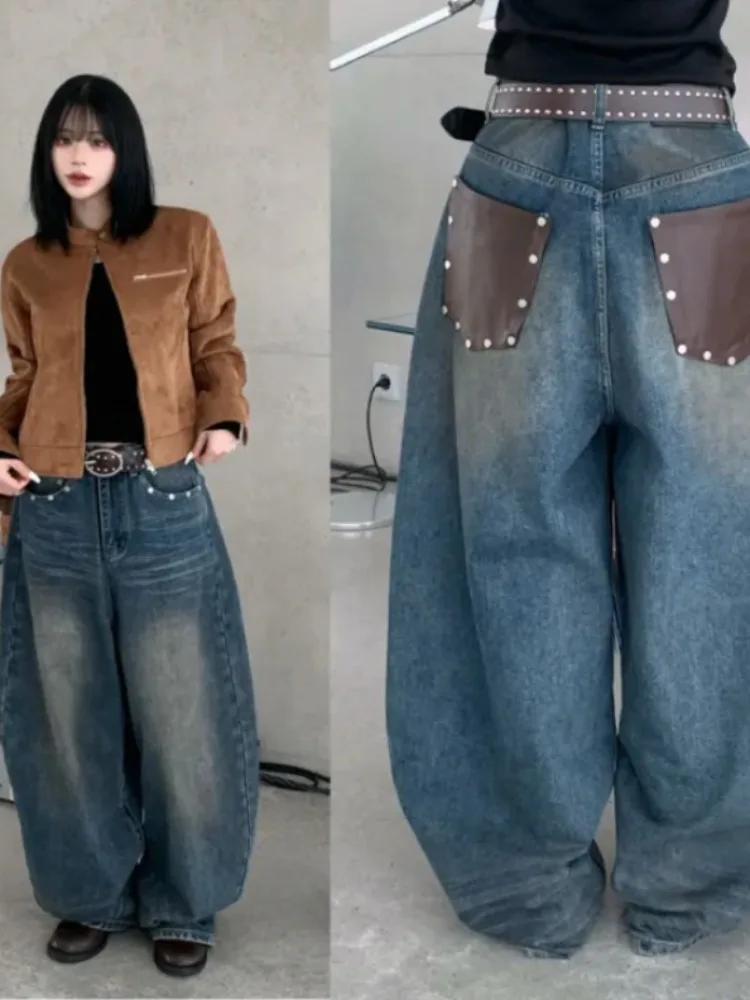 

JL Heavy Du Широкие джинсовые джинсы Ретро с талией в стиле пэчворк, дизайн, повседневные удобные весенне-осенне-зимние женские джинсы