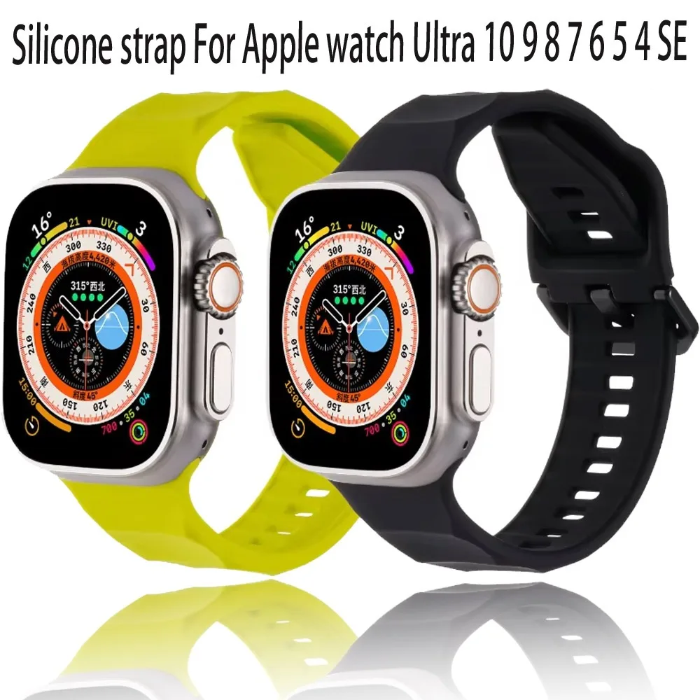 Correa de silicona para Apple Watch Ultra 2/3 49mm10-11 46/42mm 9 8 7 45mm pulsera con hebilla inversa líquida para iWatch 6 5 SE/3 44mm