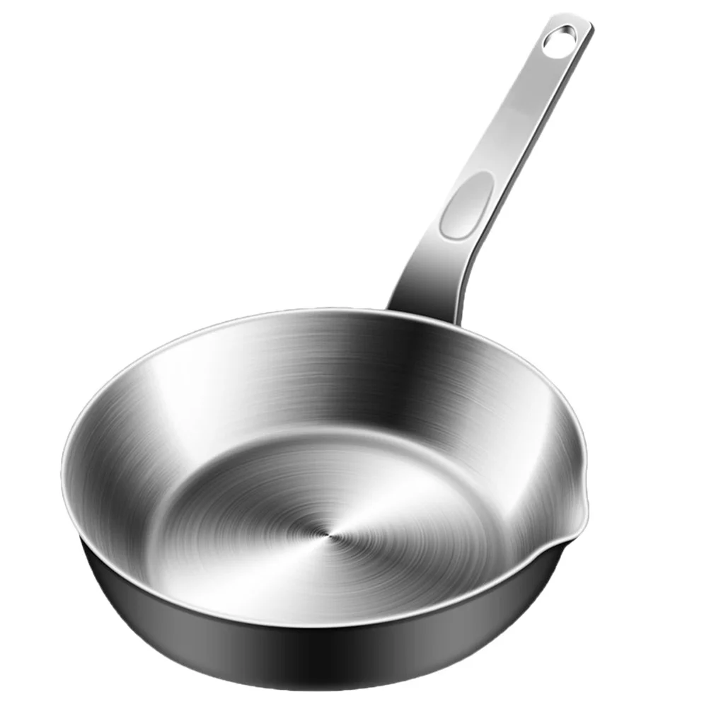 

Stainless Steel Mini Frying Pan Flat Bottom Small Pot Pour Spout Single Serving Egg Skillet Sauce Butter Warmer Kitchen Pan