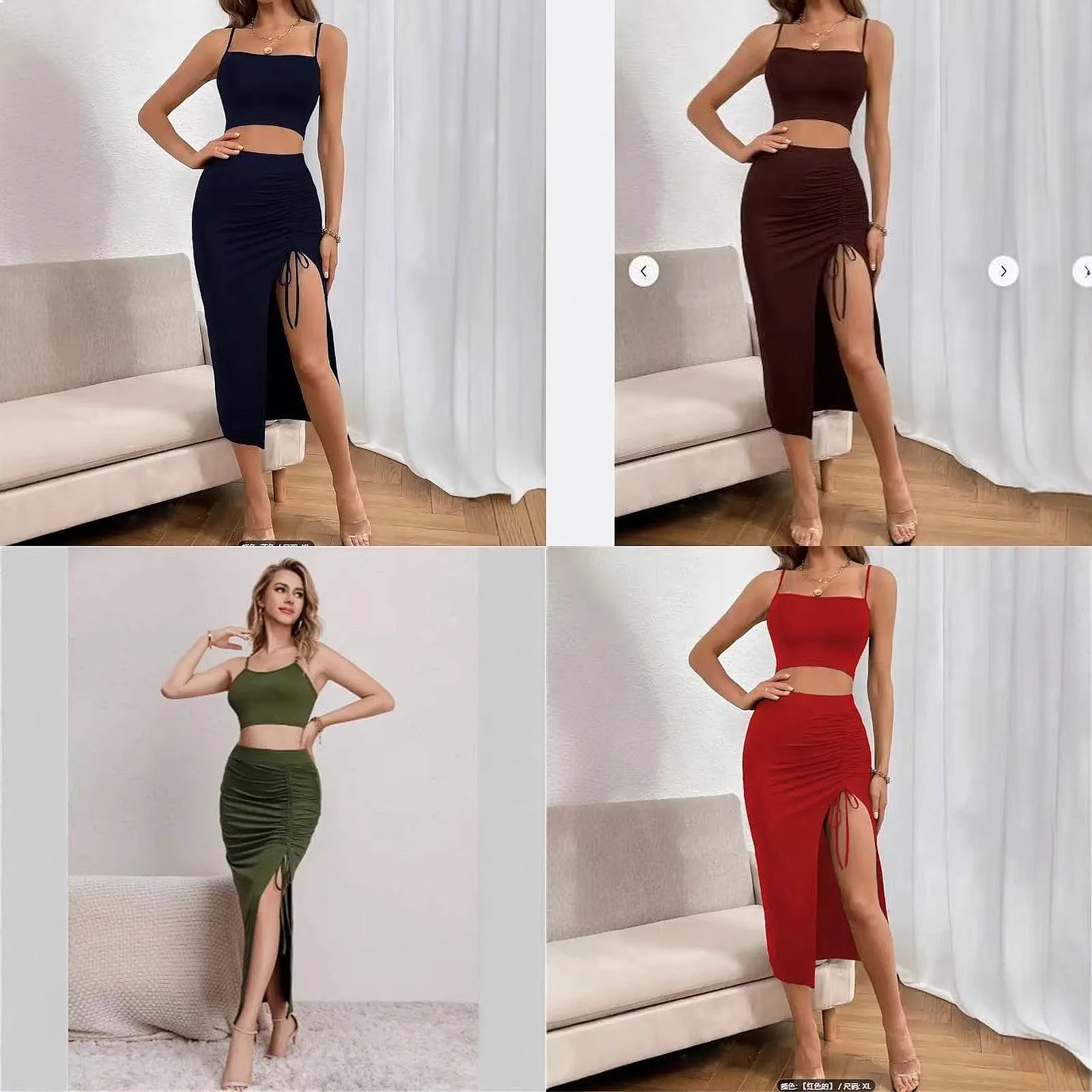 

Sexy Crop Top Bodycon Halter Dress Matching Set Women Summer Fashion 2 Piece Outfit Clubwear