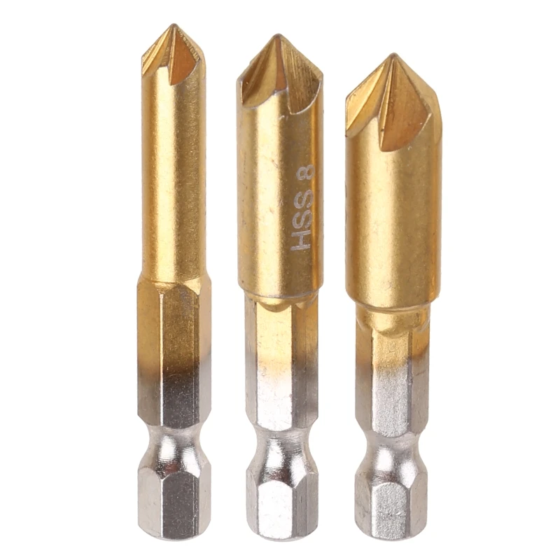 F92C 3 PCS HSS Chamfer Counterk Inspfer Drill Bit Bit 1/4 Shank 90 độ gỗ