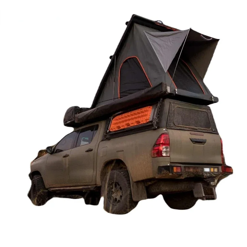 Camping Aluminum 4 Person Roof Top Tent Car Rooftop Tent Triangle Clamshell Hard Shell Top Roof Tent