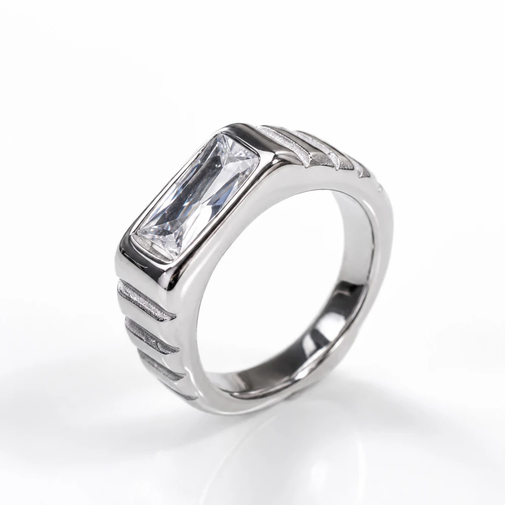 Vintage Luxus Smaragdgrüner Edelsteinring für Herren, Edelstahl, breites Band, rechteckiger Ring, Retro-Streifendesign, Statement-Schmuck – Detail 15