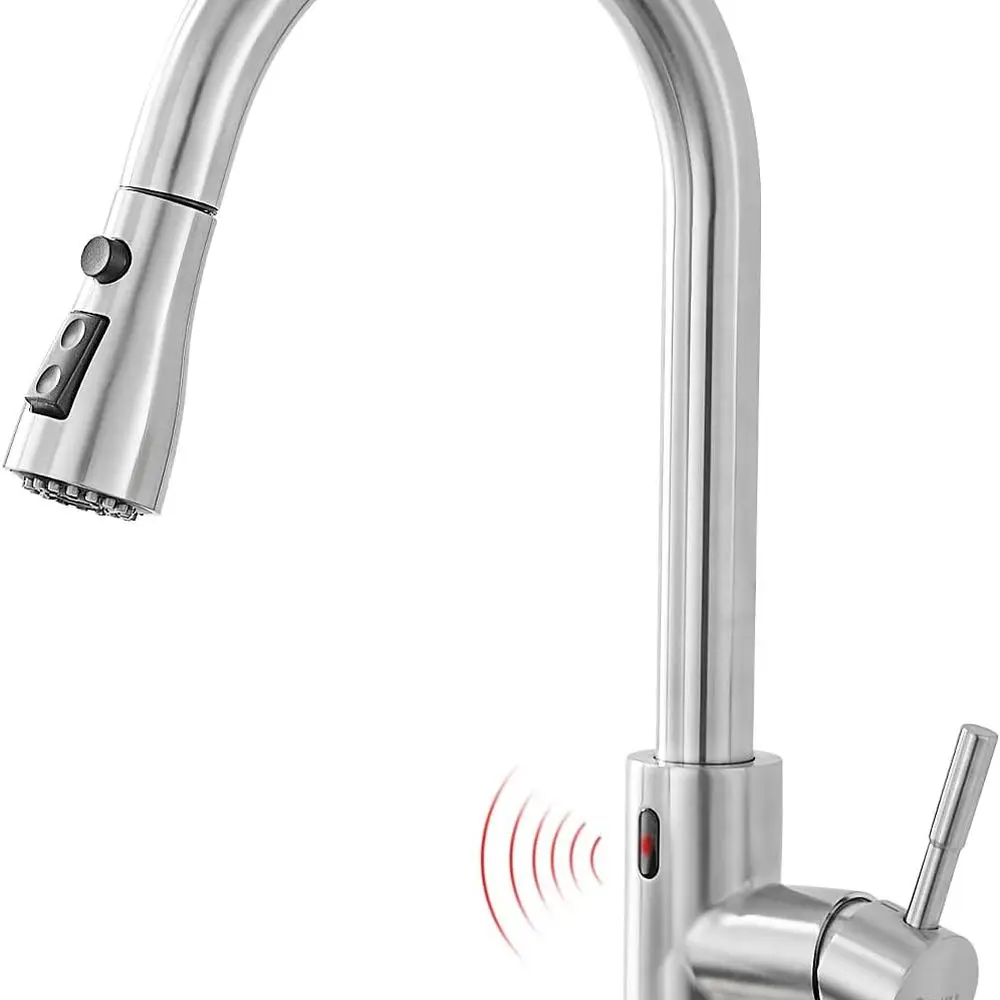 

Kitchen Faucet with Pull Down Sprayer Motion Sensor Hands-Free Smart Activated Brushed Nickel Sink Faucets