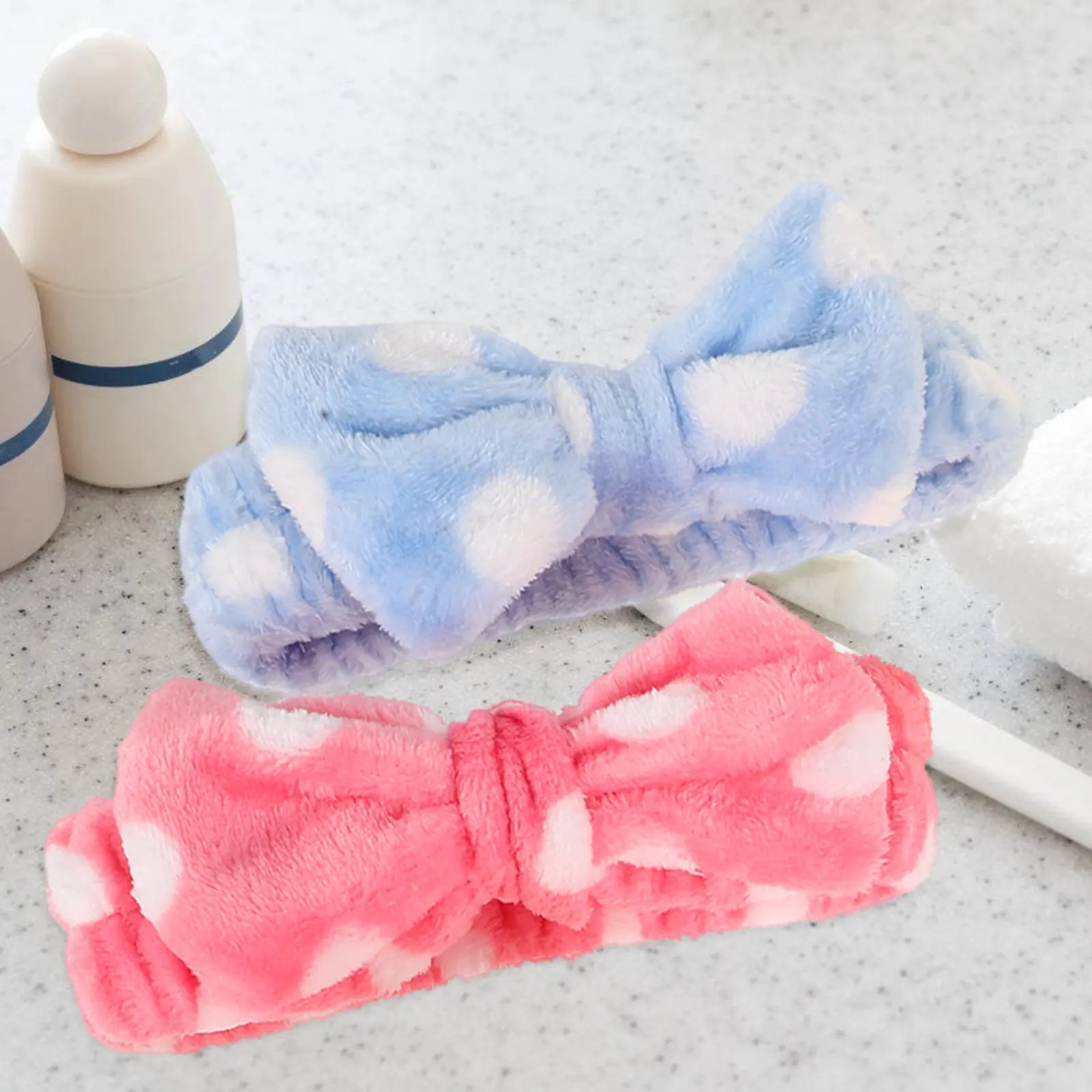 

7Pcs Adorable Coral Fleece Bowknot Headband Set Face Washing Makeup Hoops for Women Mixed Color Face Washing Headband