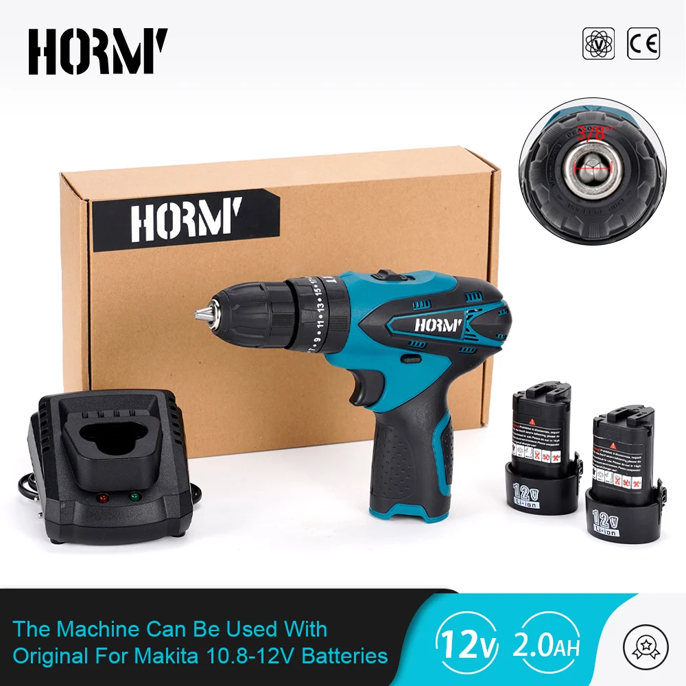 Hormy Electric Impact Drill 32N.m Multi-function Electric Screwdriver Wireless Harmer Drill Power Tool For Makita 12V Battery