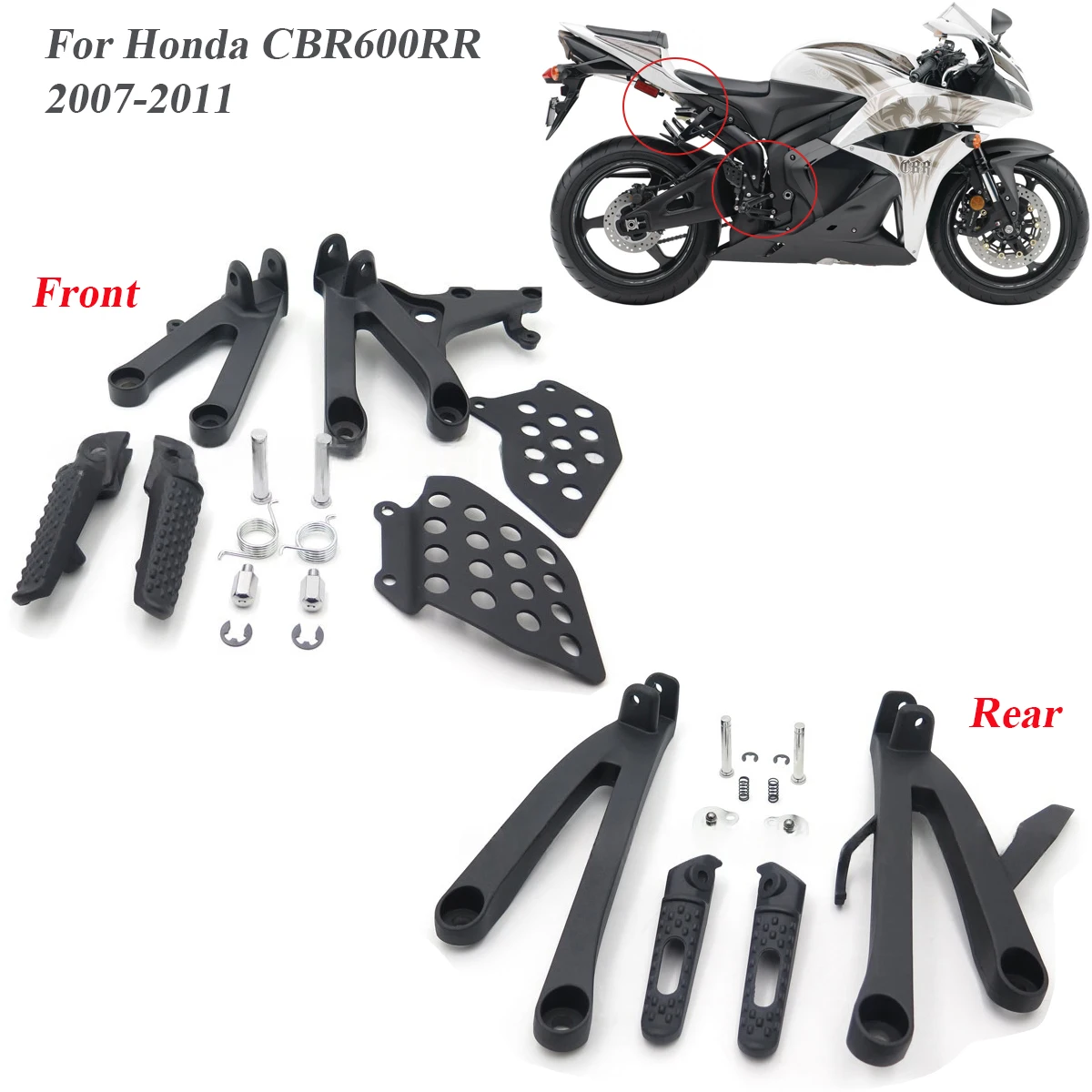 

For Honda CBR600RR CBR 600 RR 2007-2011 Front Driver Rear Passenger Foot Pegs Motorcycle Parts Footrests Bracket Pedals Kit