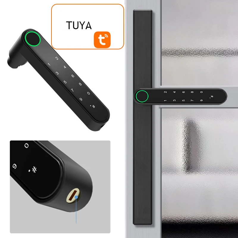 Cerradura de puerta inteligente con huella dactilar, dispositivo electrónico biométrico de aluminio, resistente al agua, con aplicación Tuya