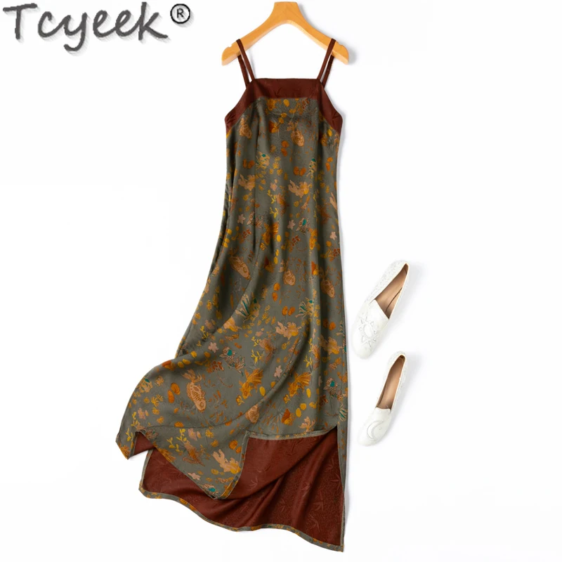 

Tcyeek 100% Real Mulberry Silk Dresses for Women Clothes Vintage Dress 2024 Elegant Women's Dresses Split Dress Vestido De Mujer