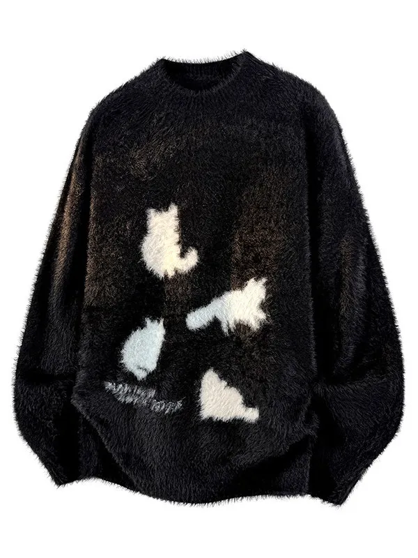 

Ретро-свитеры в американском стиле с цветным принтом для пар, свободного кроя, больших размеров, вязаные, для мужчин и женщин, осень-зима, тренд