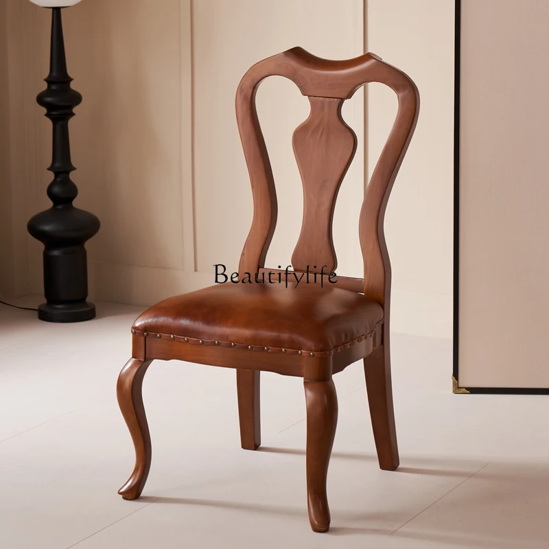 

Solid wood dining chair Home dining room French chair Single backrest