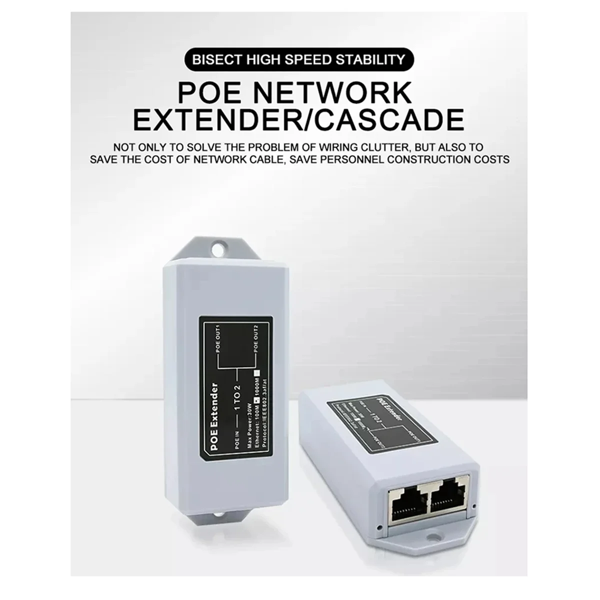 1 ใน 2 Out Gigabit มาตรฐาน POE 1000M Network Extender Cascad Repeater Rj45 สอดคล้องกับ IEEE 802.3AT/AF สําหรับกล้อง IP