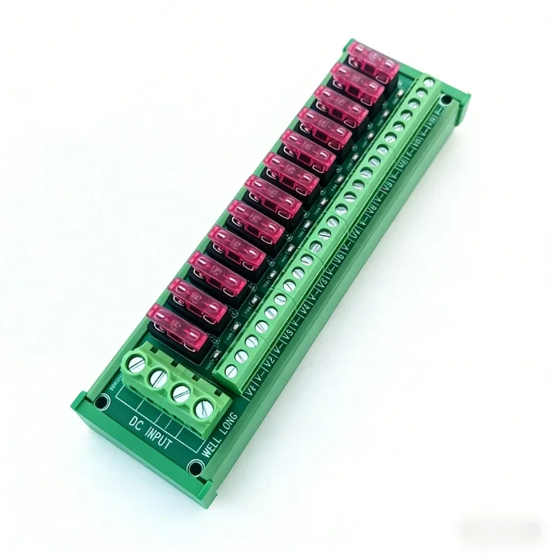 12 Position DIN Rail Mount DC Power Fuse Distribution Strip Module Terminal Block