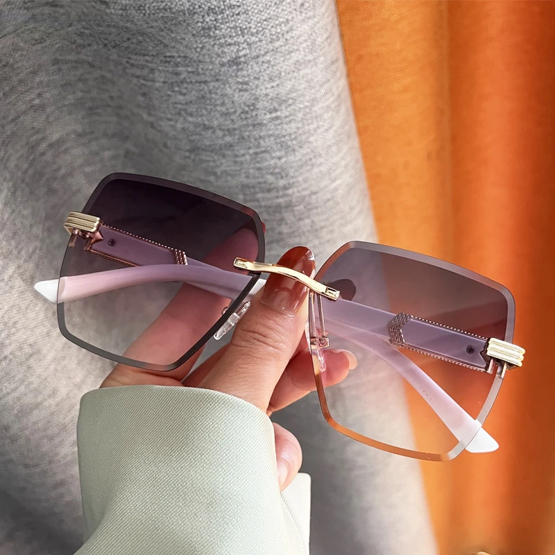 

Fashion Rimless Sunglasses Vintage Brand Shades for Women Cutting Lens Sun Glasses Retro Gradient Eyeglasses Wholesale UV400