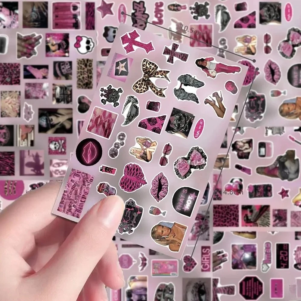8 sheet Y2K Retro Pink-themed Sweet & Cool style Die-Cut Sticker DIY Phone Case Seal Collages Scrapbook Diary Junk Journal