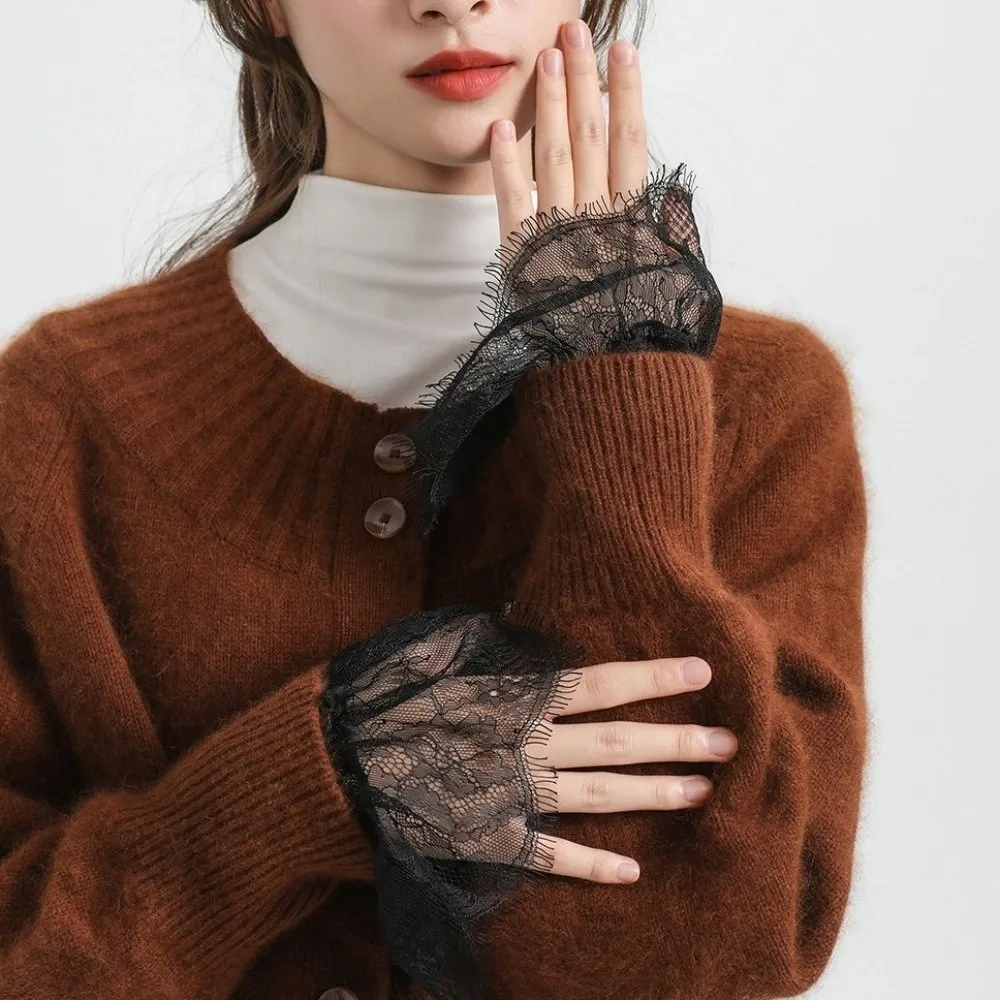 

Adjustable Lace Floral Cuffs Pleated Design Detachable Pleated Fake Sleeves White Black Stretchable Wrist Accessories