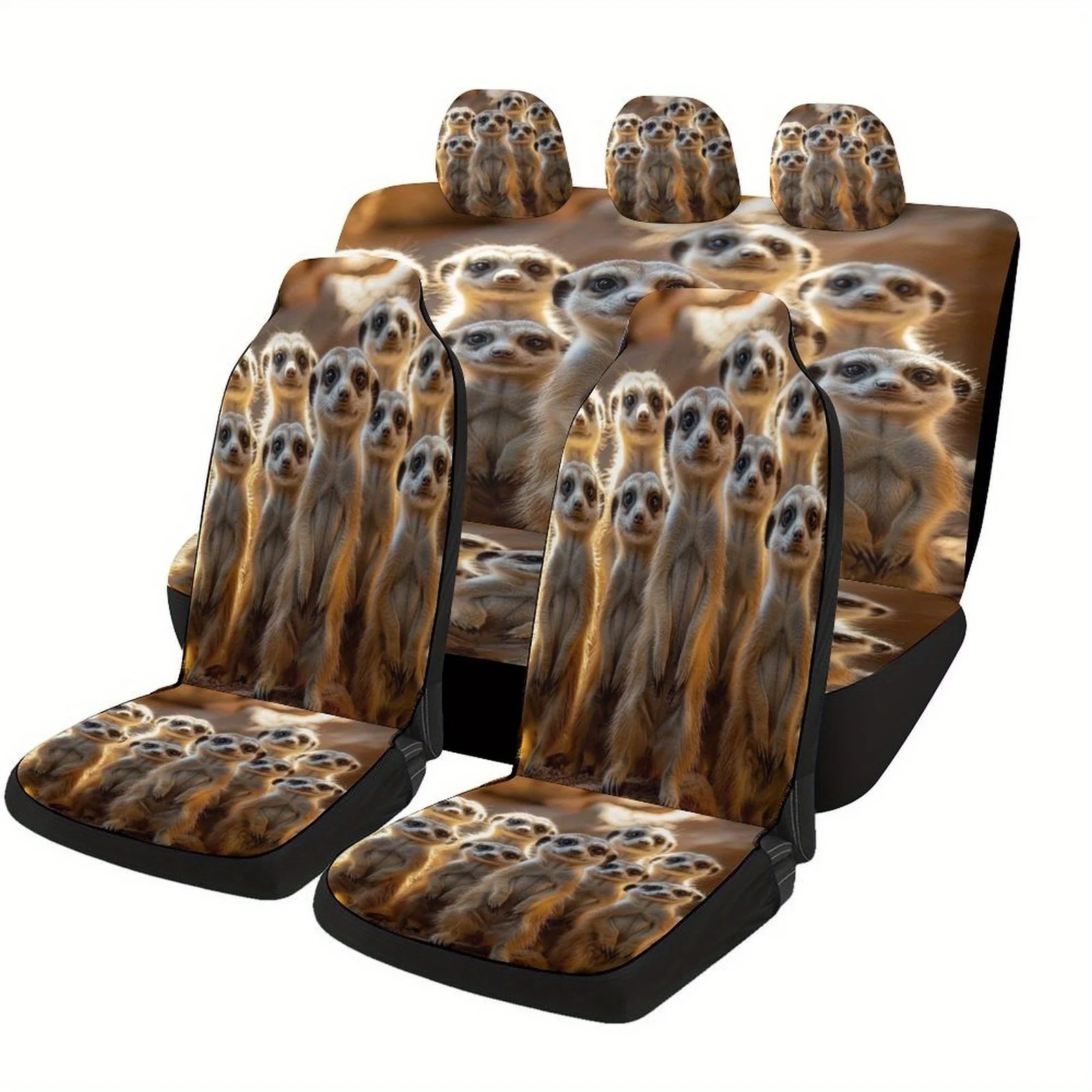 Meerkat Group Themed Car Seat Cover Set For Most Cars, Trendy Novelty Car Seat Protector Covers Full Set, Universal Car Seat Cov