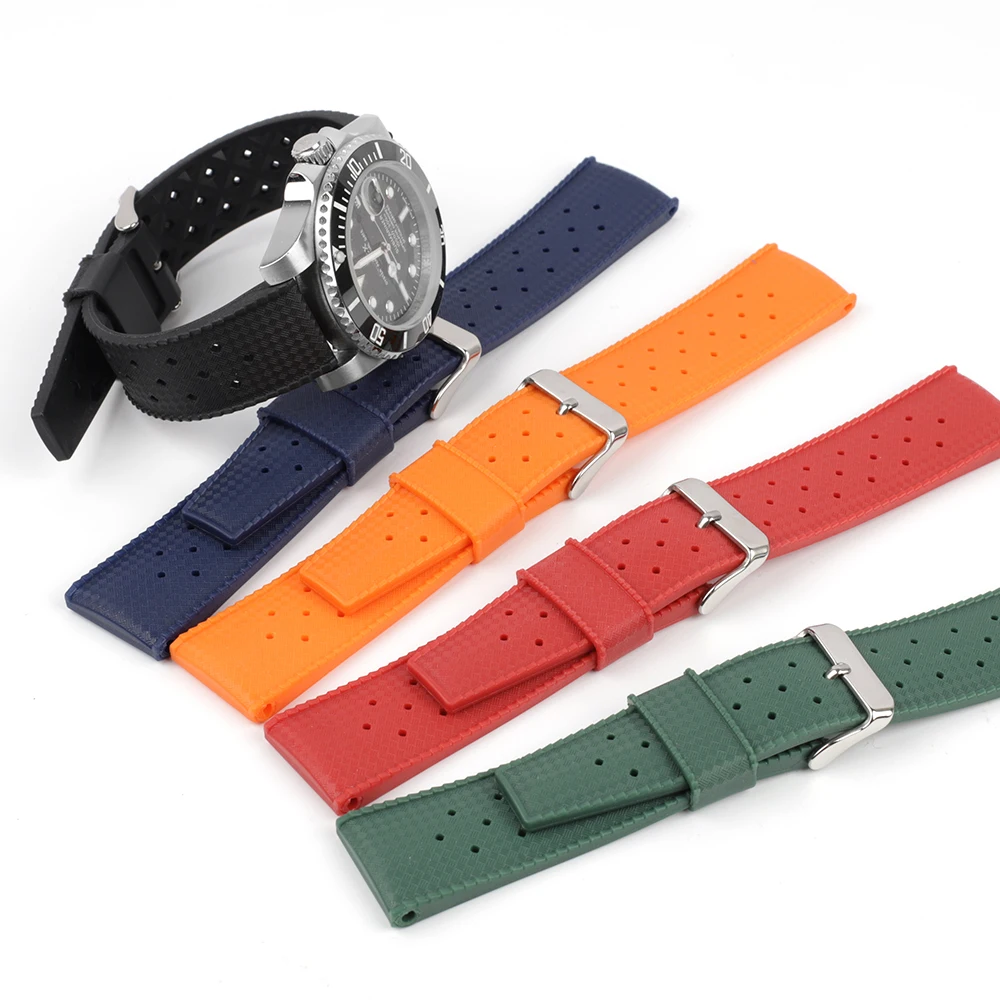 

20mm 22mm Tropical Silicone Waterproof Porous Watch Band Black Green Orange Smart Watch Strap for Oris for Seiko for Citizen