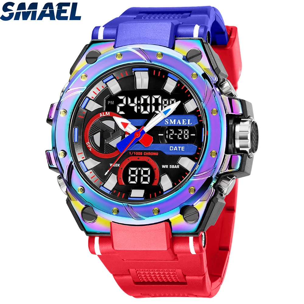 SMAEL 8029 Dual Time Display Watches LED Stopwatches Alarm Multifunctional Men's Wristwatches Brand Sport Watches 50M Wateproof