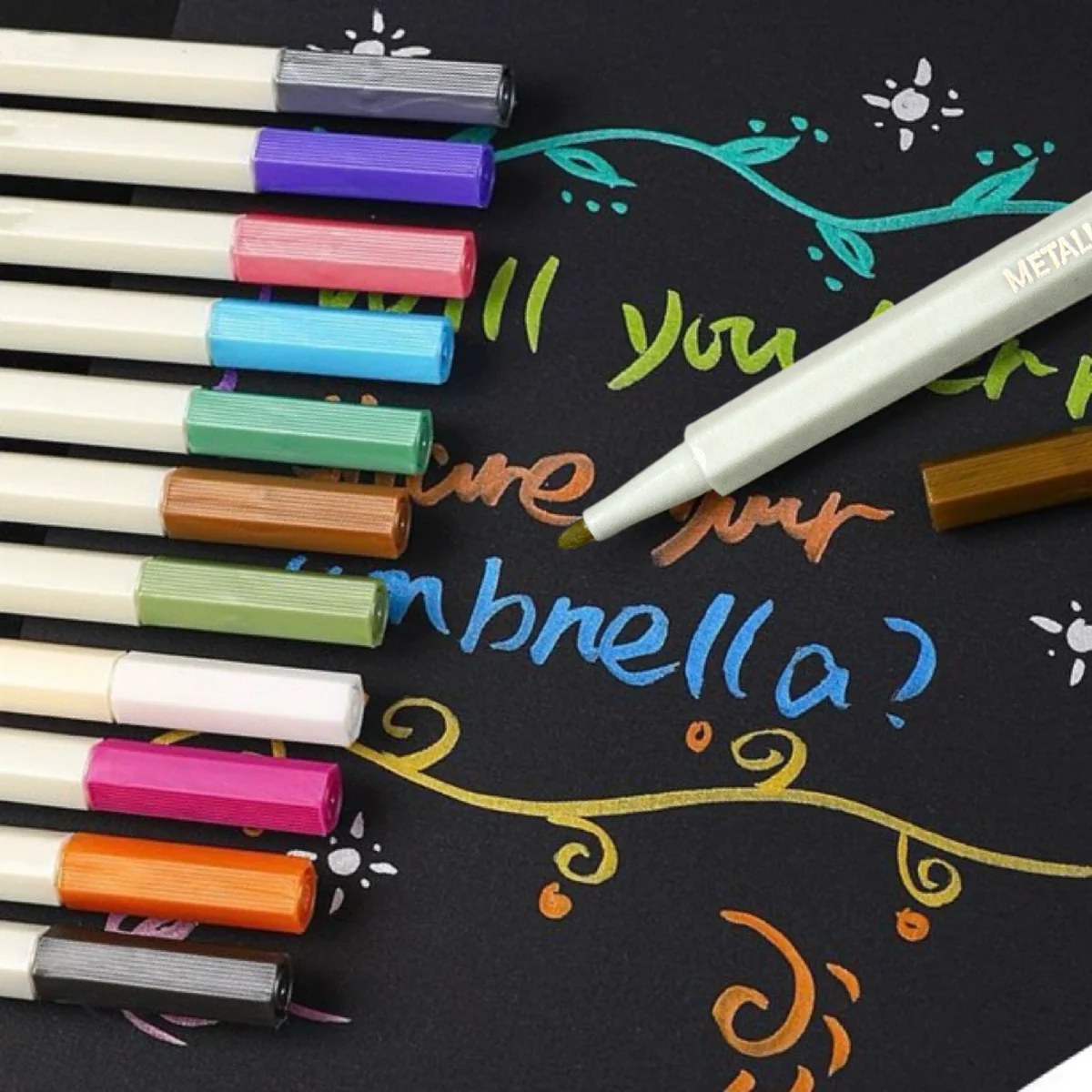 

12PCS Vibrant Metallic Ink Pen Kit,Sparkling Color Markers,Perfect for Creative Journaling,Gift Card DIY,Scrapbook Design&Crafts