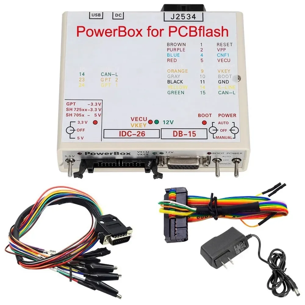Power Box ECU Programmer JTAG PowerBox for PCM Flash Via J2534 Work with Openport 2.0 Power Box Connectors Full Adapters