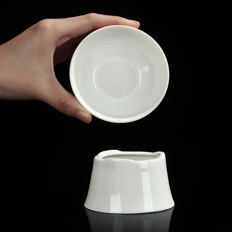 Mutton fat jade white porcelain tea drain ceramic filter kung fu tea set accessories for home tea filter