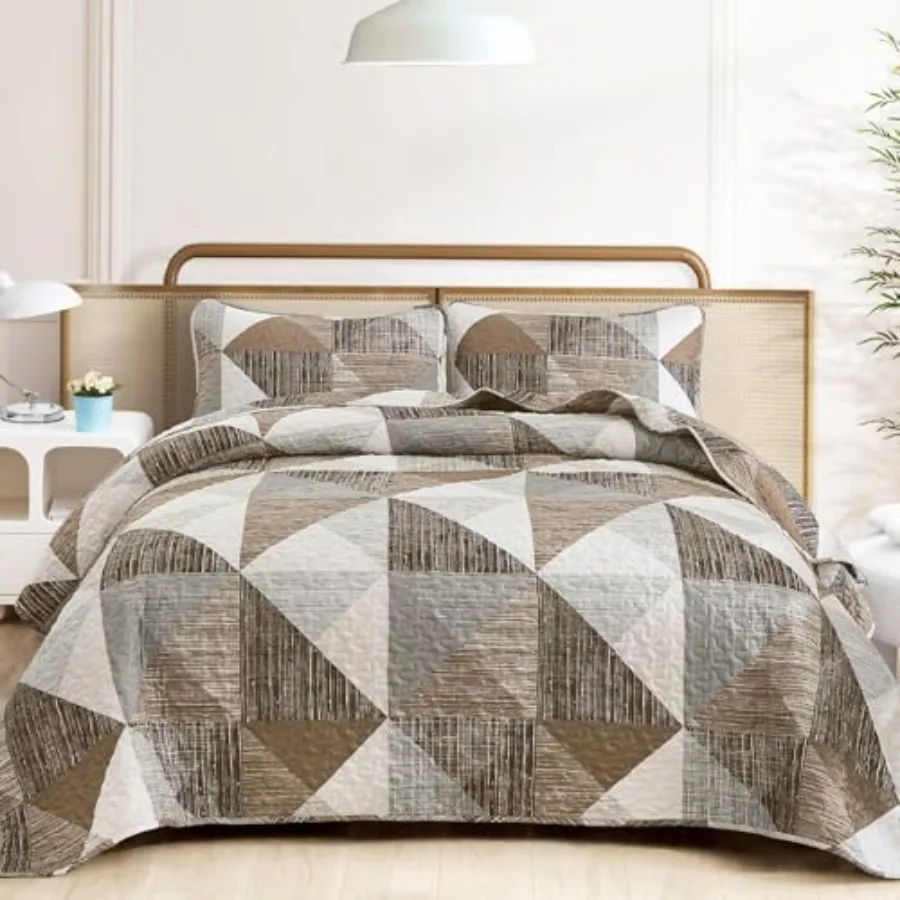 

Quilt Queen Size, 3 Pieces Patchwork Bedspread Bedding for Queen Size Bed, Soft Lightweight Microfiber Geometric Coverlet Set f