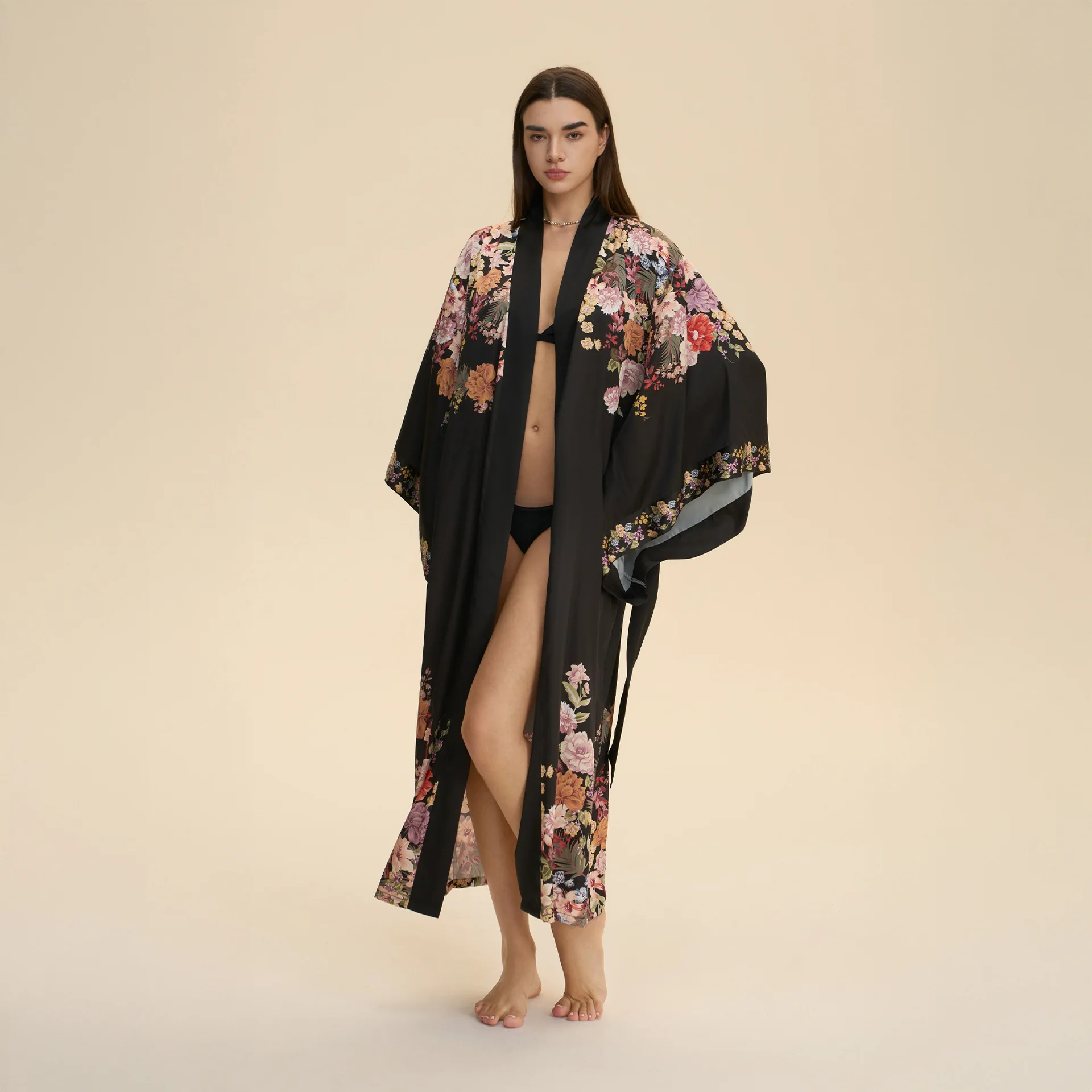 

Plus Size Print Flower Long Robe Nightgown Female Bathrobe Homewear Satin Sleepwear Beach Kimono Gown Cardigan Bikini Cover Robe