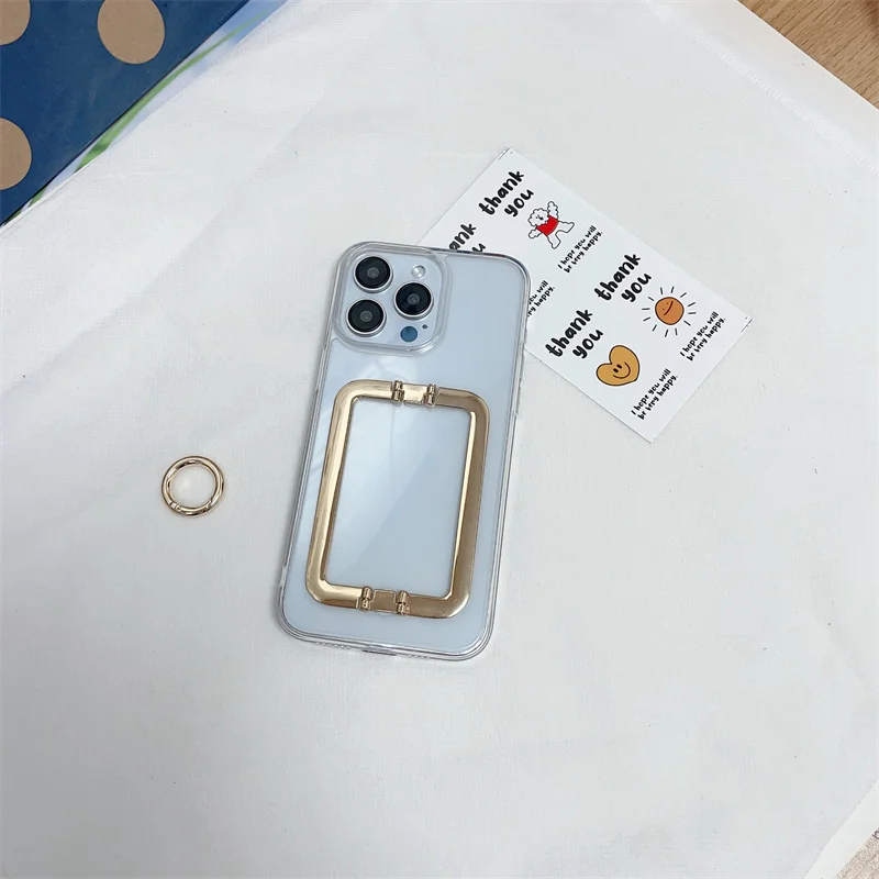 IG Trendy Gold Holder Phone Case For iPhone17 Air 16 13/14 15Pro 12 11 Xsmax 78Plus SE2/3 XR Full Cover Skinny Capa Protection