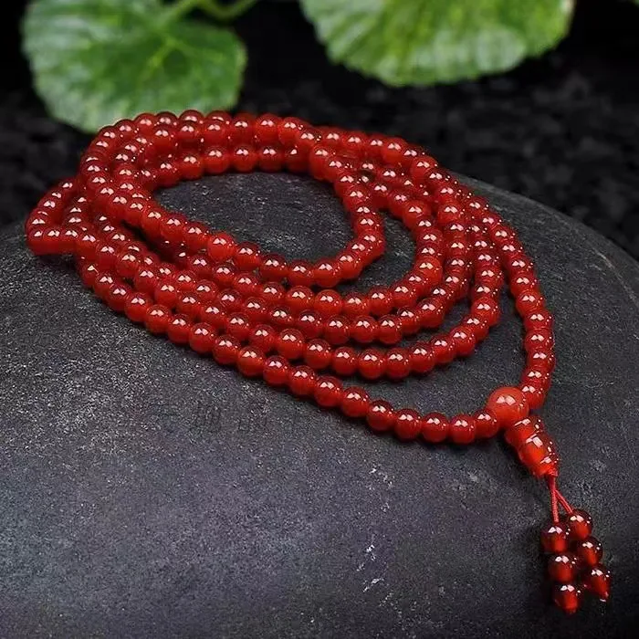 

Natural Red Agate Multilayer Tassel Charm Bracelet Men Women Fine Jewelry Red Agate Stone 108 Bead Mala Sweater Chain Necklace
