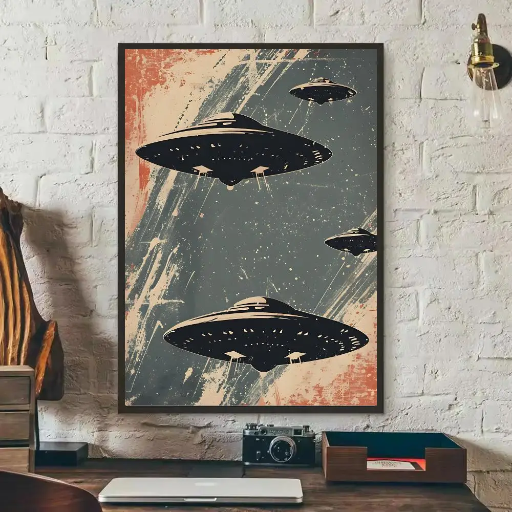 Alien Spaceship Poster HD Wall Art Print,Self-adhesive Poster Sticker,Aesthetic Home Decor