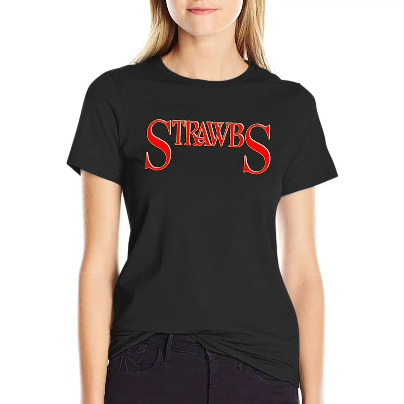 Strawbs เสื้อยืดสีดำตลกสำหรับผู้หญิงเสื้อผ้าน่ารัก