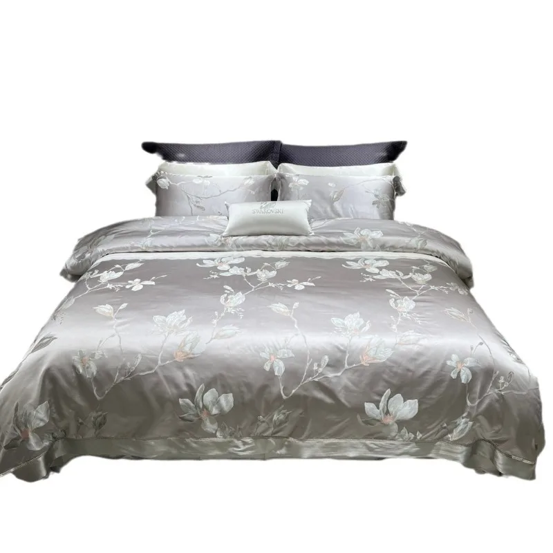 Light luxury high-end heavy silk yarn-dyed jacquard four-piece European-style villa model room quilt cover bed linen bedding