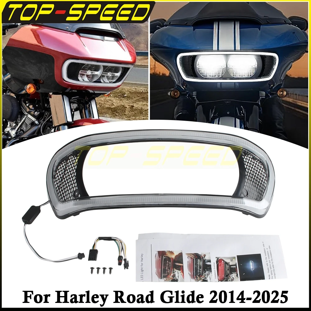 

Motorcycle Dual Headlight Fairing For Harley Touring Road Glide FLTRU FLTRX FLTRXSE FLTRXS Fairing Trim Bezel Cover LED Lights