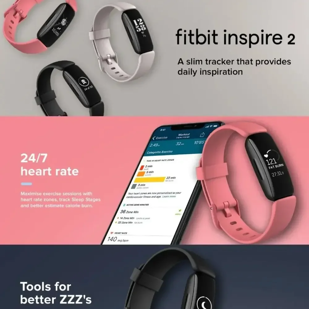 Original New For Fitbit Inspire 2 Fitness Tracker Smartwatch Health Heart Rate Monitor Waterproof Sports Bracelet For IOS Xiaomi