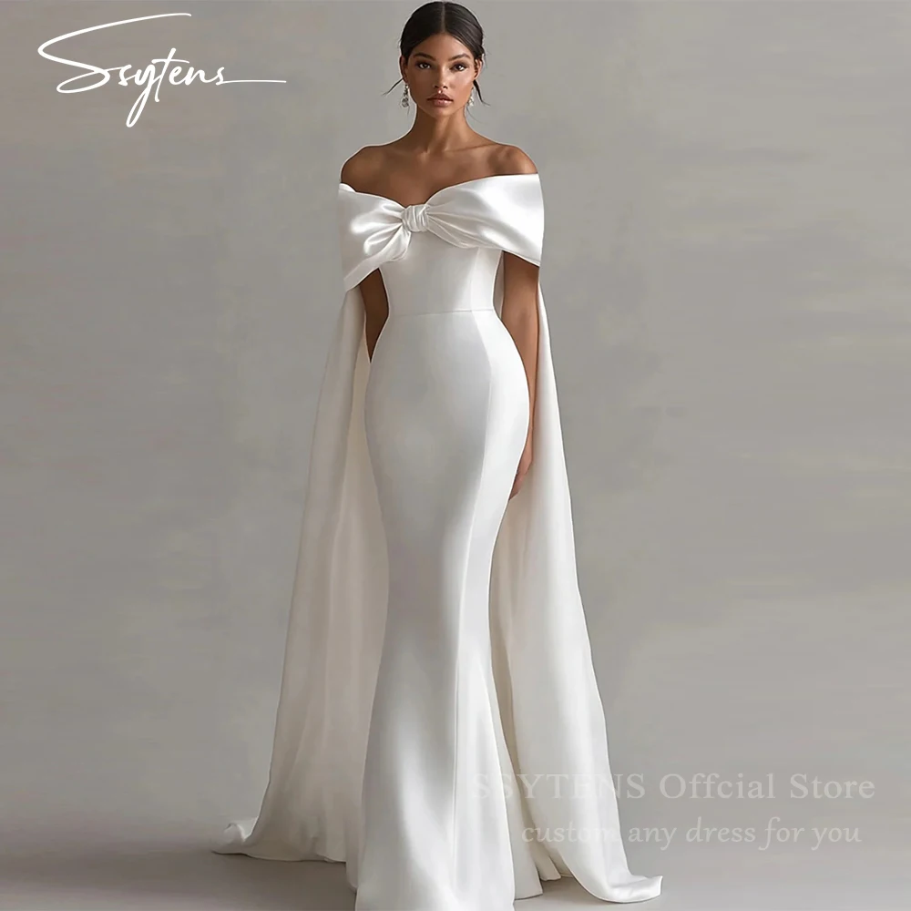 

SSYTENS White Elegant Wedding Dresses Off the Shoulder Bride Dresses Satin Mermaid Wedding Party Dress robe de mariée Customized