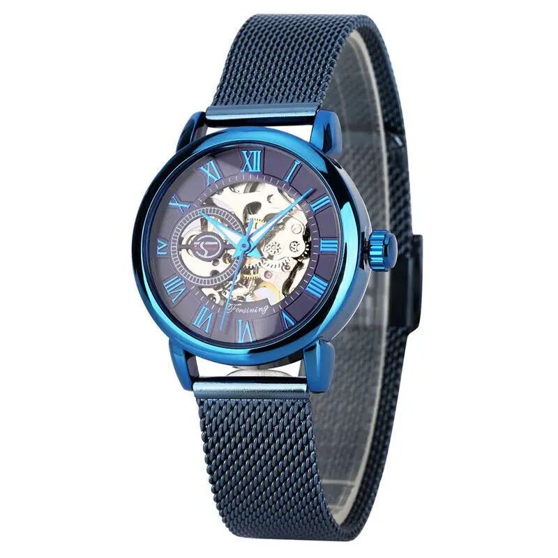 FORSINING Women Mechanical Watch Manual Winding Luxury Mesh Belt Wristwatches