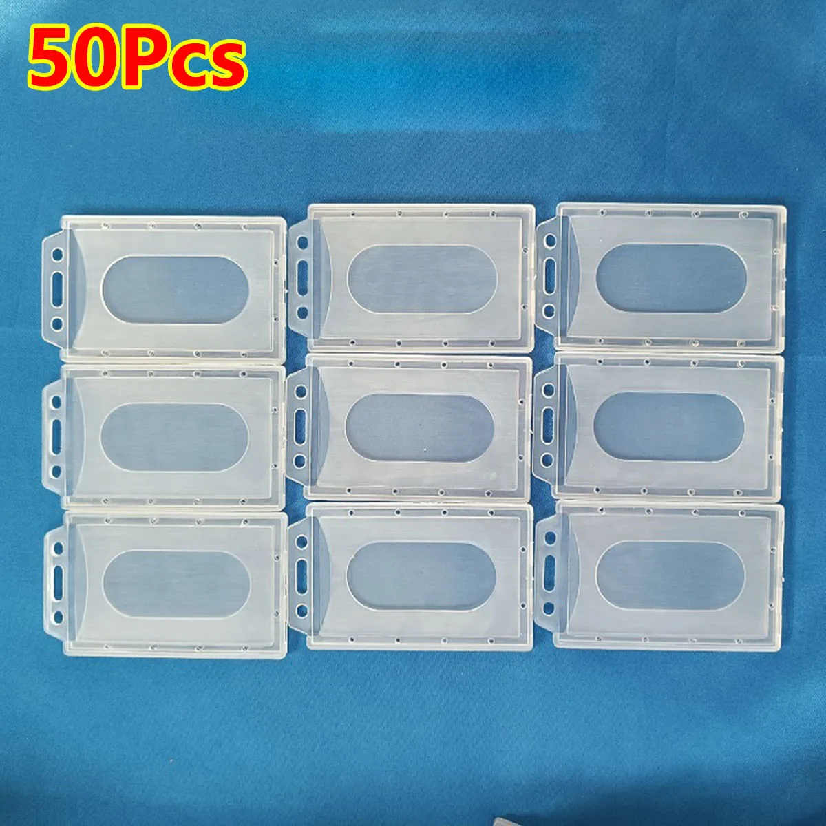

50Pcs Vertical Clear Hard Plastic ID Badge Card Holder Protector Transparent Office Travel ID Card Holders Organizer Case Covers