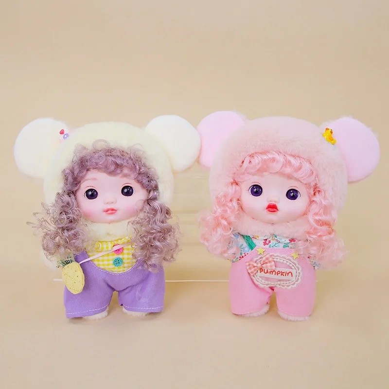 Exquisite schöne Puppe Vinyl Gesicht Plüschtiere lockiges Haar Puppe tragen Kleidung Geburtstag Weihnachtsgeschenk für Kinder Mädchen Hängetasche