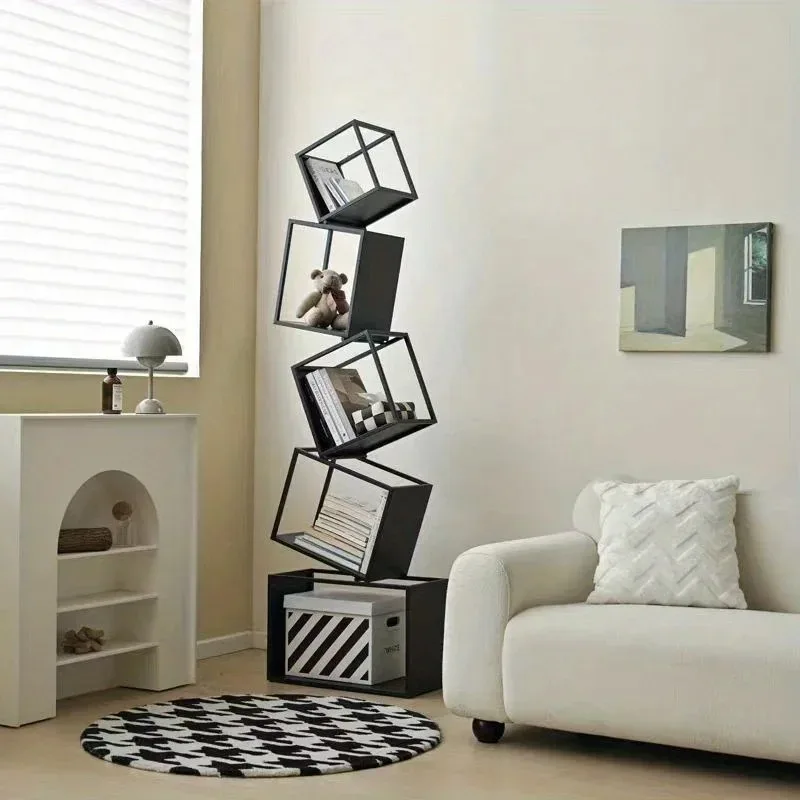 Modern Multi-Layer Corner Bookshelf Vertical Iron Bookcase for Office Storage Shaped Multi-Tier Book Rack