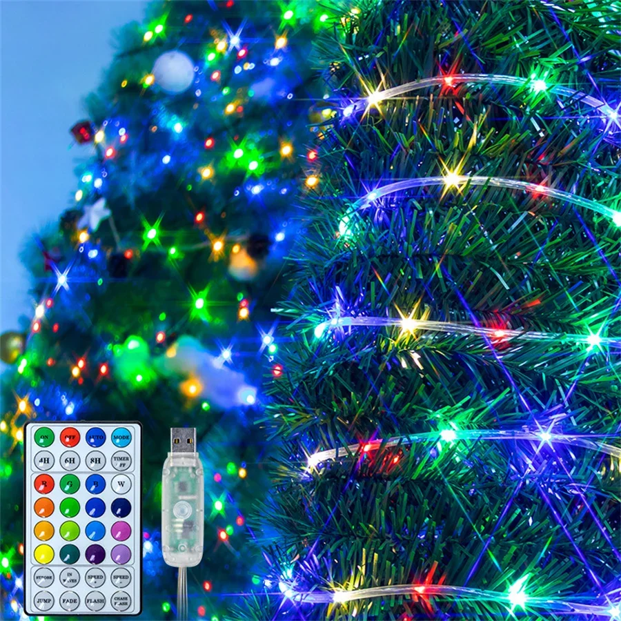 10/20M RGB Color Changing Rope Lights USB Powered Outdoor RGB LED Rope Lights with Remote Christmas Garland Rope String Lights