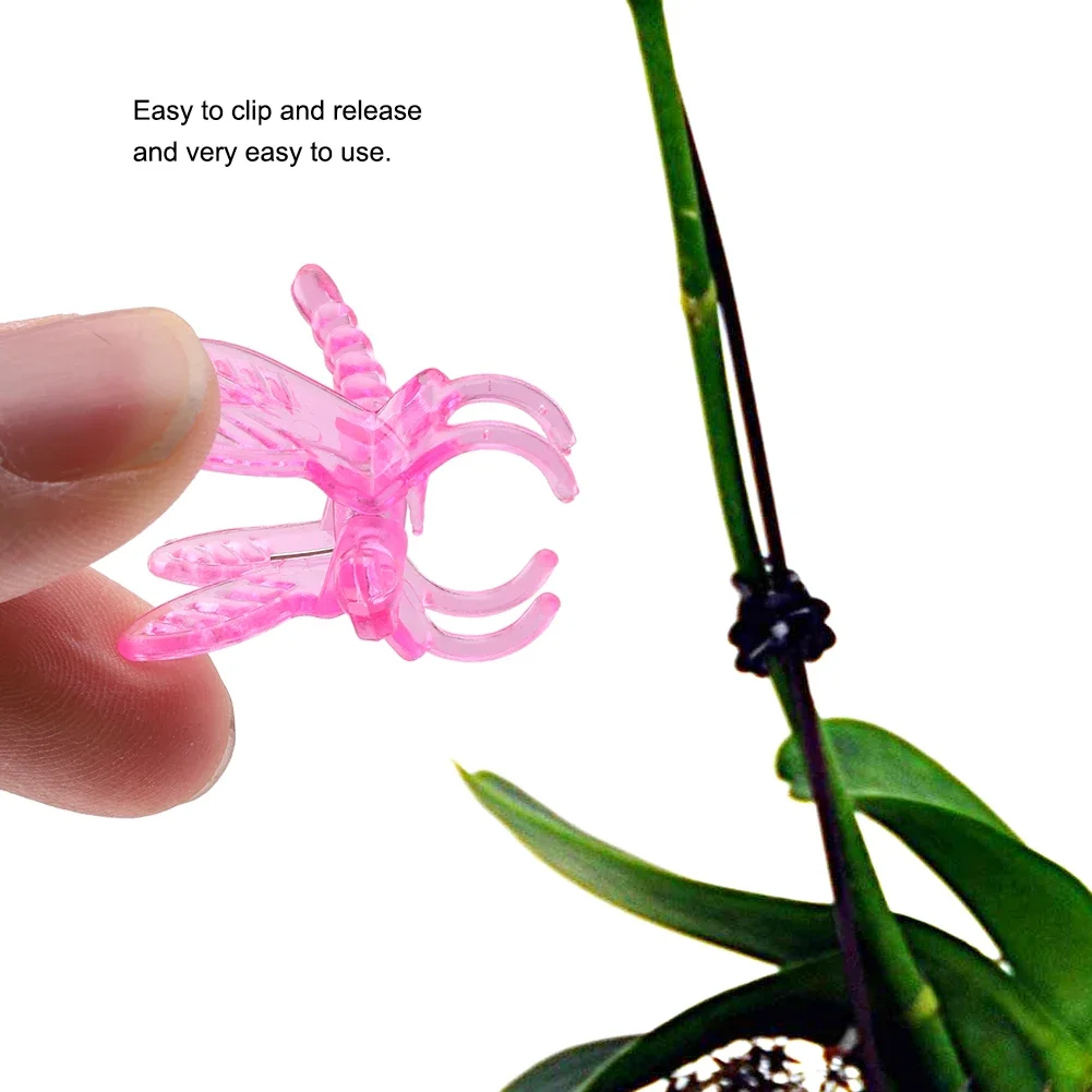 100pcs Garden Tools Stem Clips Grow Upright Orchid Plastic Mini Stalks Flower Plant Garden Rattan Dragonfly Shaped Orchid Clips