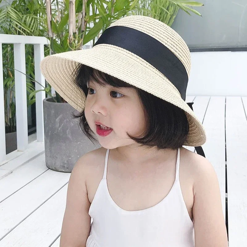 2pcs Summer Sun Protection Hat for Mother&Kid Travel Sunscreen Sun Hat Straw Hat Children\'s Korean Version Girls Beach Dome Hat