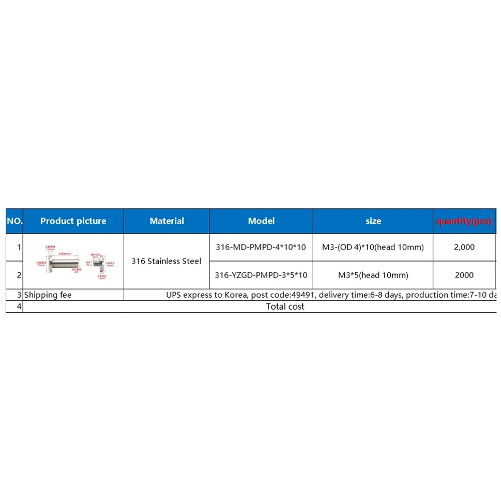 

2000sets Chicago Screw 316 Stainless Steel M3x10mm 4mm Binding Barrel Rivet and Screw Head 10mm