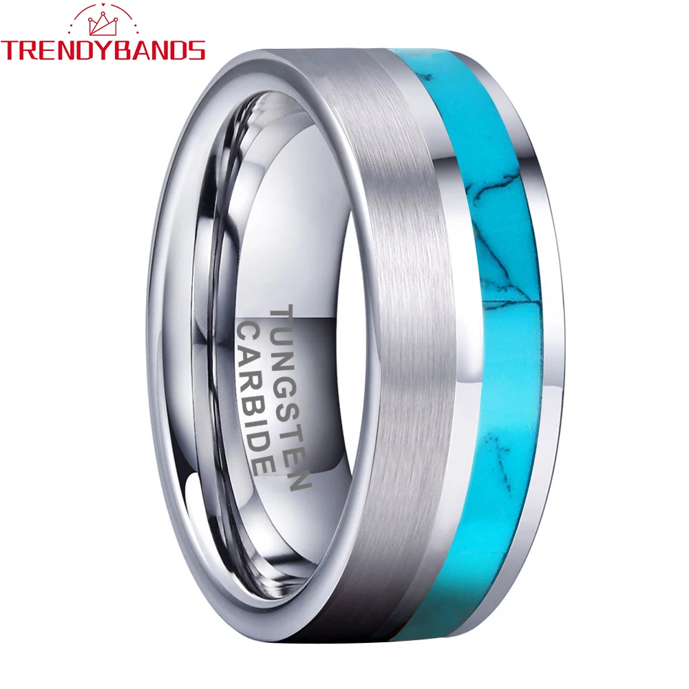 

8mm Rings for Women Men Fashion Jewelry Tungsten Carbide Engagement Wedding Band Flat Shell Inlay Polished Shiny Comfort Fit