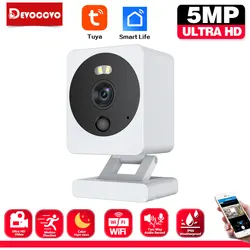 Minicámara de seguridad con detección de movimiento para exteriores, videocámara inalámbrica con Wifi, visión nocturna a Color, impermeable, 5MP, HD, Tuya