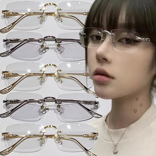 Imagen 1 del producto Gafas de sol rectangulares sin montura para hombres y mujeres, gafas de sol Vintage a la moda, diseño de marca, lentes oceánicos, gafas de sol UV400, gafas de Metal