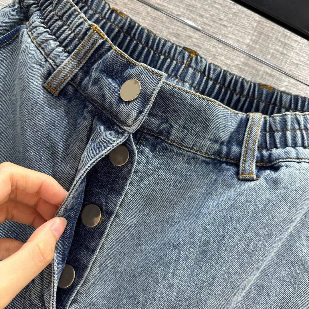 2024 New Fashion Summer Blue Denim Shorts Women Solid Color High Waist Loose Vintage Shorts