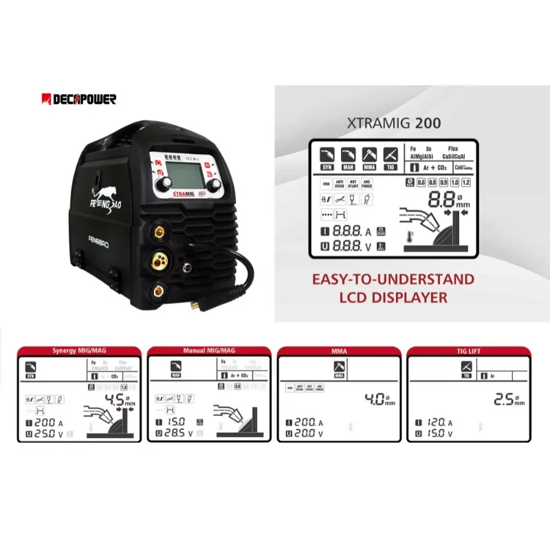 Semi-Automatic Synergy 110V/220V Dual Voltage  Gas Gasless IGBT Inverter Mag Mig welding machine 200 amp